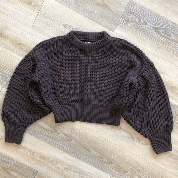 En Saison Sweaters - En Saison Oversized Balloon Sleeve Knit Brown Sweater